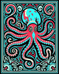 Vibrant Red Octopus Swirl Border Rug