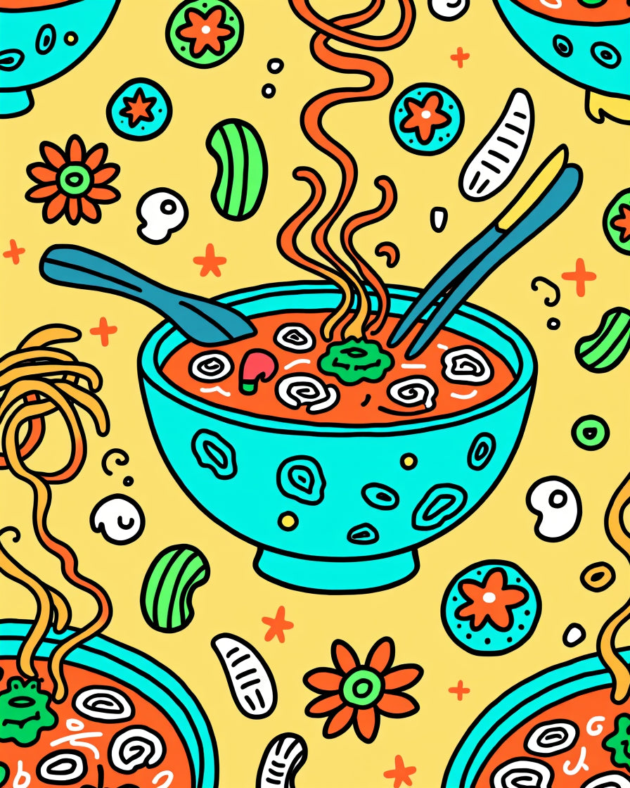 Whimsical Noodle Bowl Graphic Rug