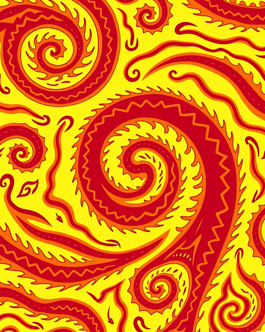 Vibrant Crimson Swirl Fire Rug