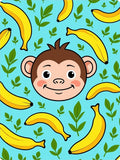 Playful Monkey Banana Leaves Background Rug