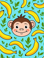 Playful Monkey Banana Leaves Background Rug