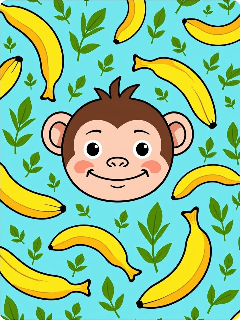 Playful Monkey Banana Leaves Background Rug