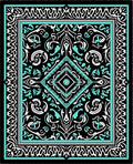 Bold Black Teal Intricate Medallion Rug