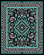 Bold Black Teal Intricate Medallion Rug