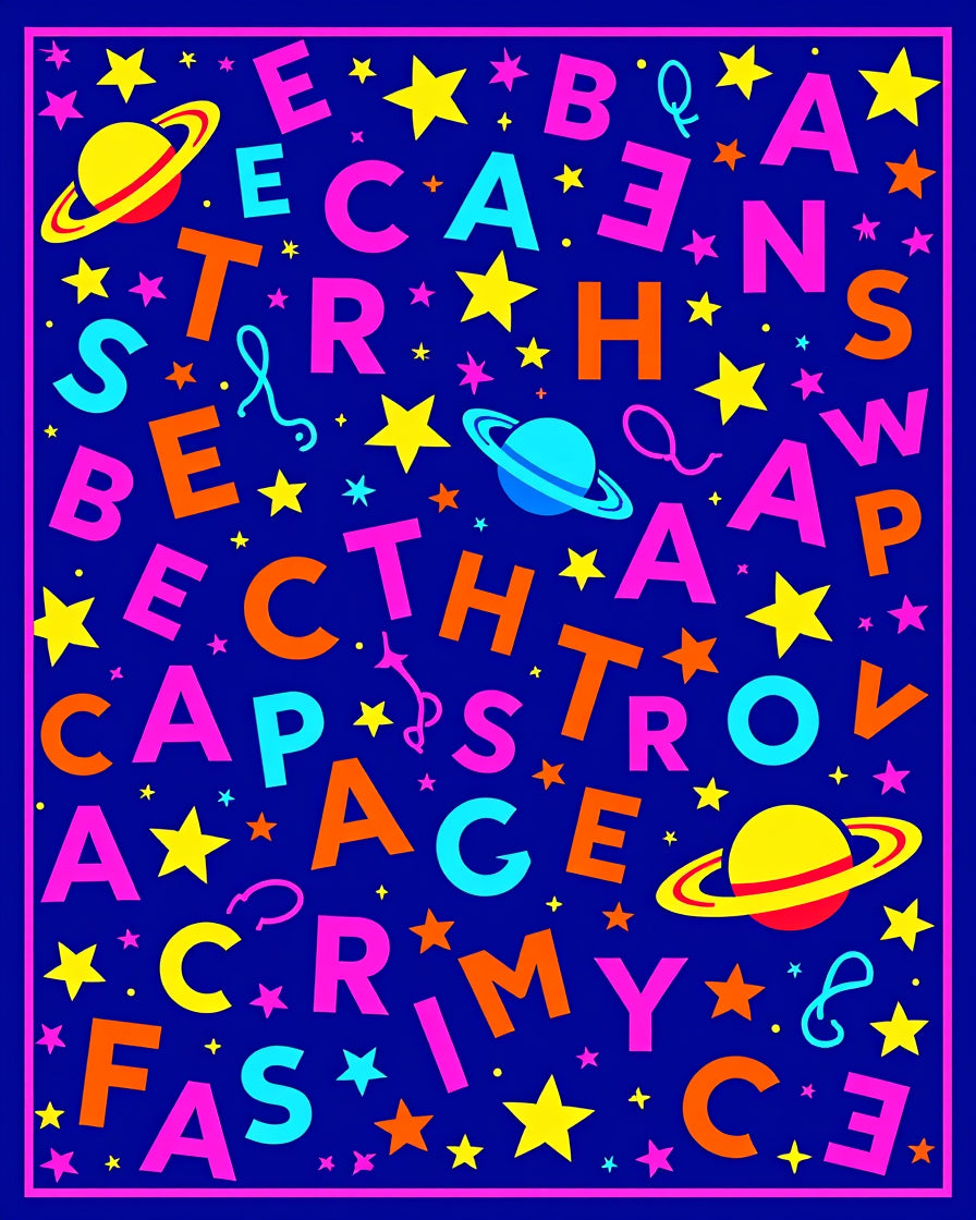 Colorful Space Stars Alphabet Rug