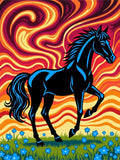 Vibrant Black Horse Psychedelic Swirl Rug
