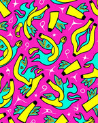 Vibrant Pink Yellow Cyan Abstract Shapes Rug