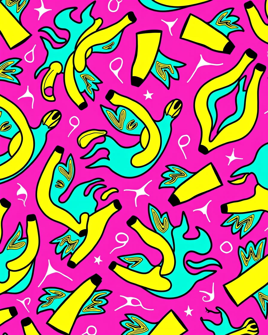 Vibrant Pink Yellow Cyan Abstract Shapes Rug