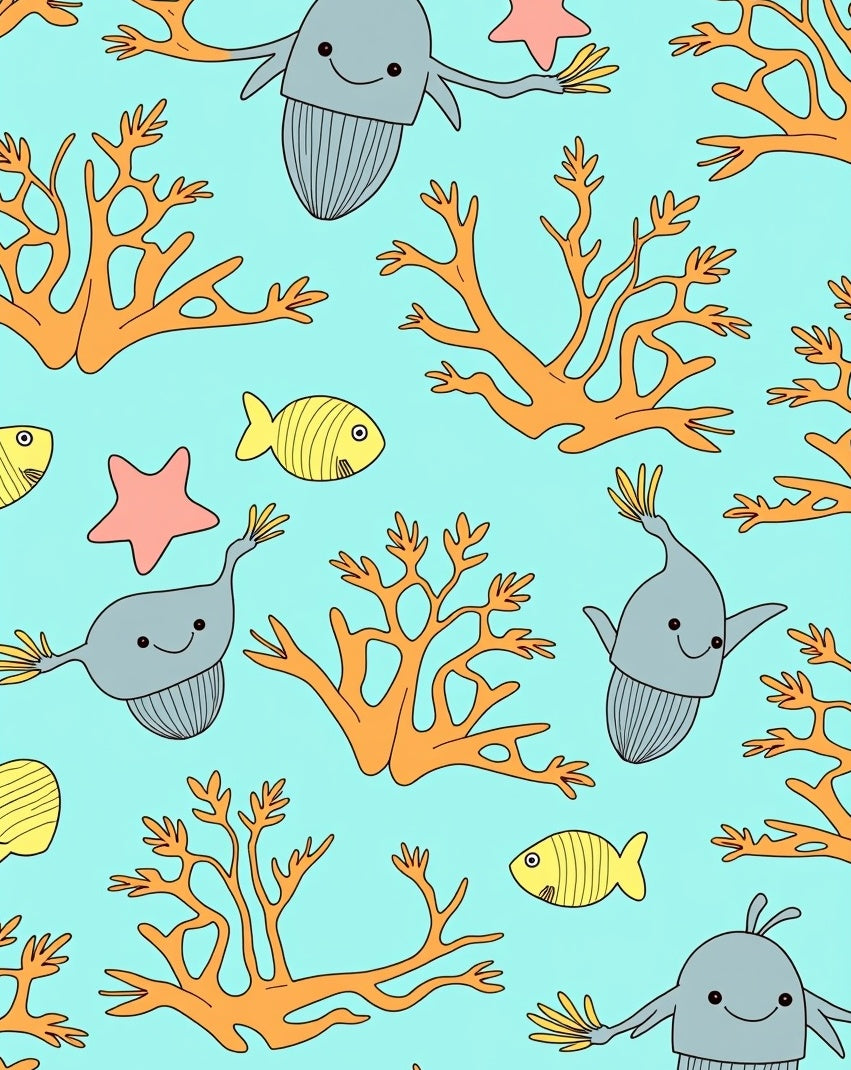 Cartoon Ocean Coral Fish Creatures Rug