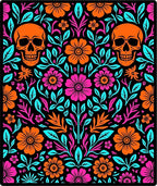 Vibrant Skull Floral Symmetry Rug