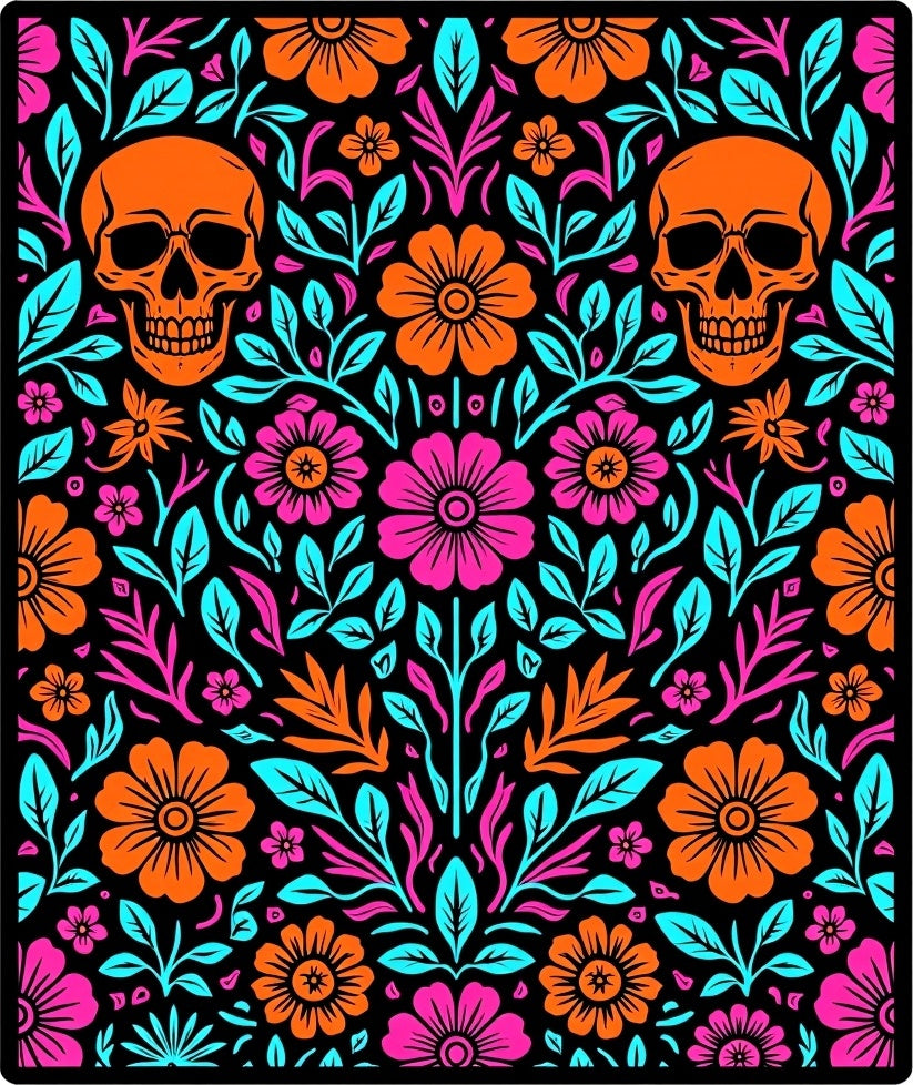 Vibrant Skull Floral Symmetry Rug