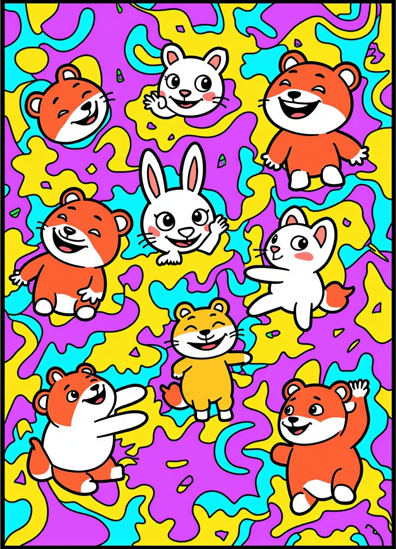 Playful Animals Abstract Color Splash Rug