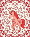 Whimsical Red Floral Unicorn Tapestry Rug