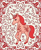 Whimsical Red Floral Unicorn Tapestry Rug