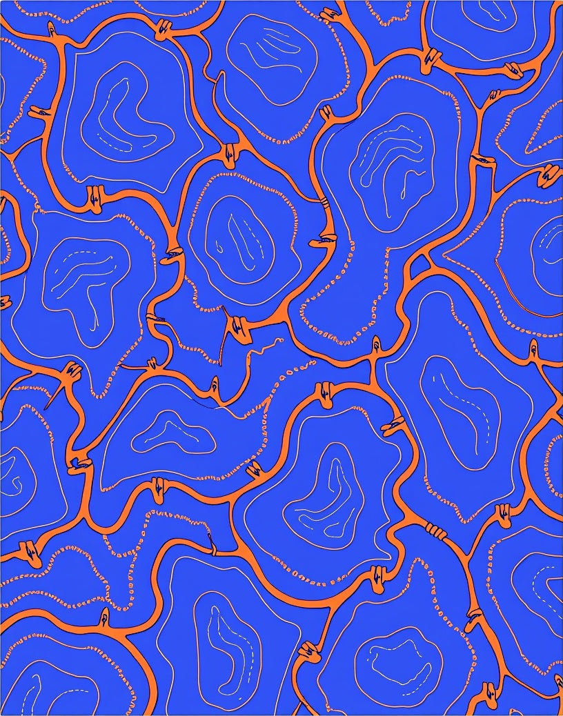 Vibrant Blue Orange Organic Flow Rug