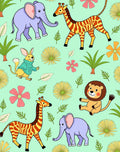 Playful Safari Animals with Floral Accents Rug
