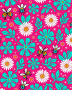 Pink Teal Bee Daisy Garden Bloom Rug