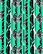 Bold Teal White Black Geometric Fan Rug