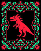 Red Dinosaur Floral Frame Rug