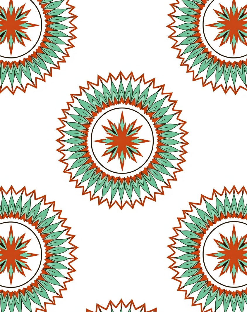 Orange Teal Sunburst Mandala Rug