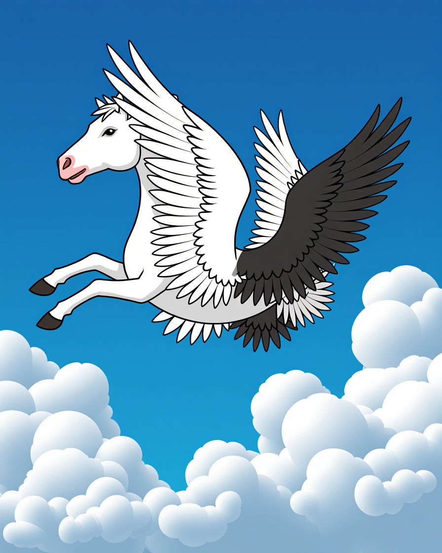 White Pegasus with Black Winged Clouds Rug