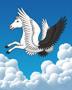 White Pegasus with Black Winged Clouds Rug