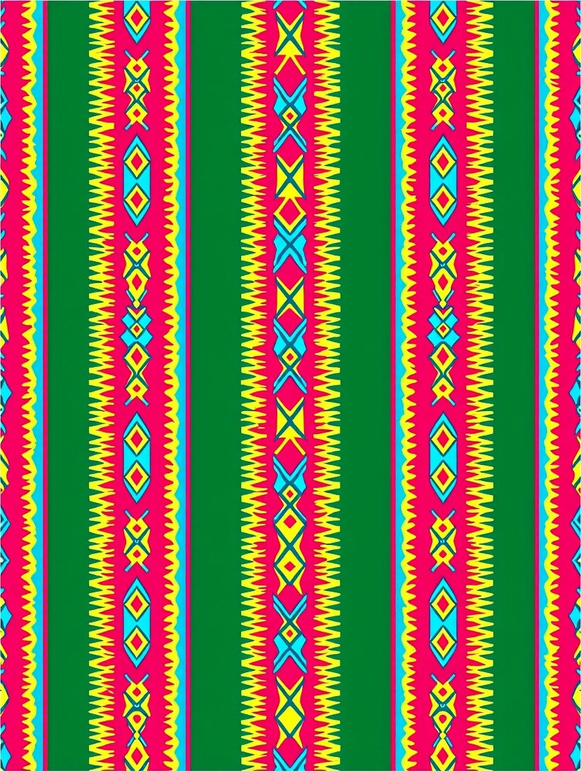 Vibrant Green Red Tribal Stripe Rug