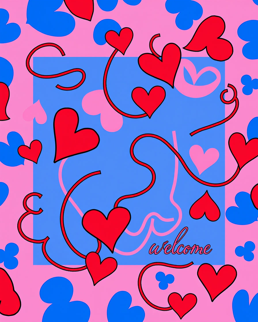 Playful Pink Blue Red Heart Swirls Rug