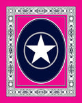 Pink Blue White Star Circle Frame Rug
