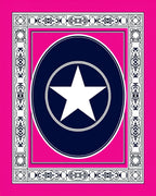 Pink Blue White Star Circle Frame Rug