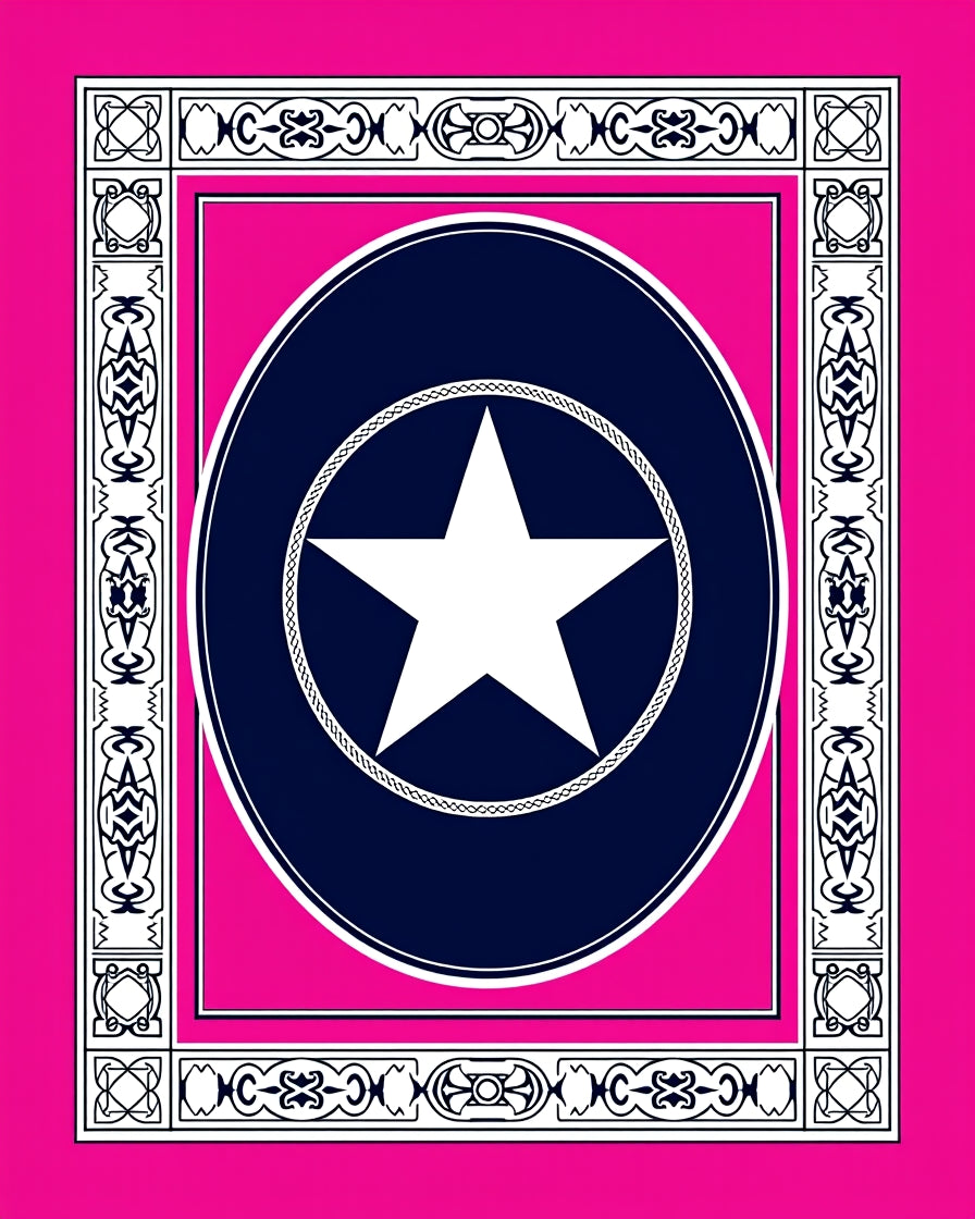 Pink Blue White Star Circle Frame Rug