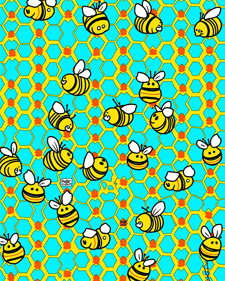 Whimsical yellow bees on honeycomb background Rug