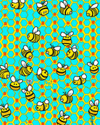 Whimsical yellow bees on honeycomb background Rug