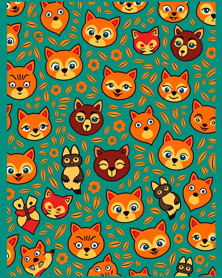 Whimsical Forest Animals Floral Background Rug