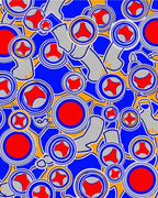 Retro Red Blue Geometric Circles Rug