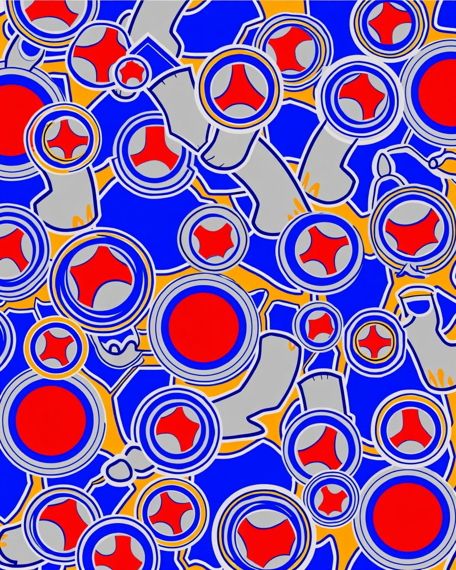 Retro Red Blue Geometric Circles Rug