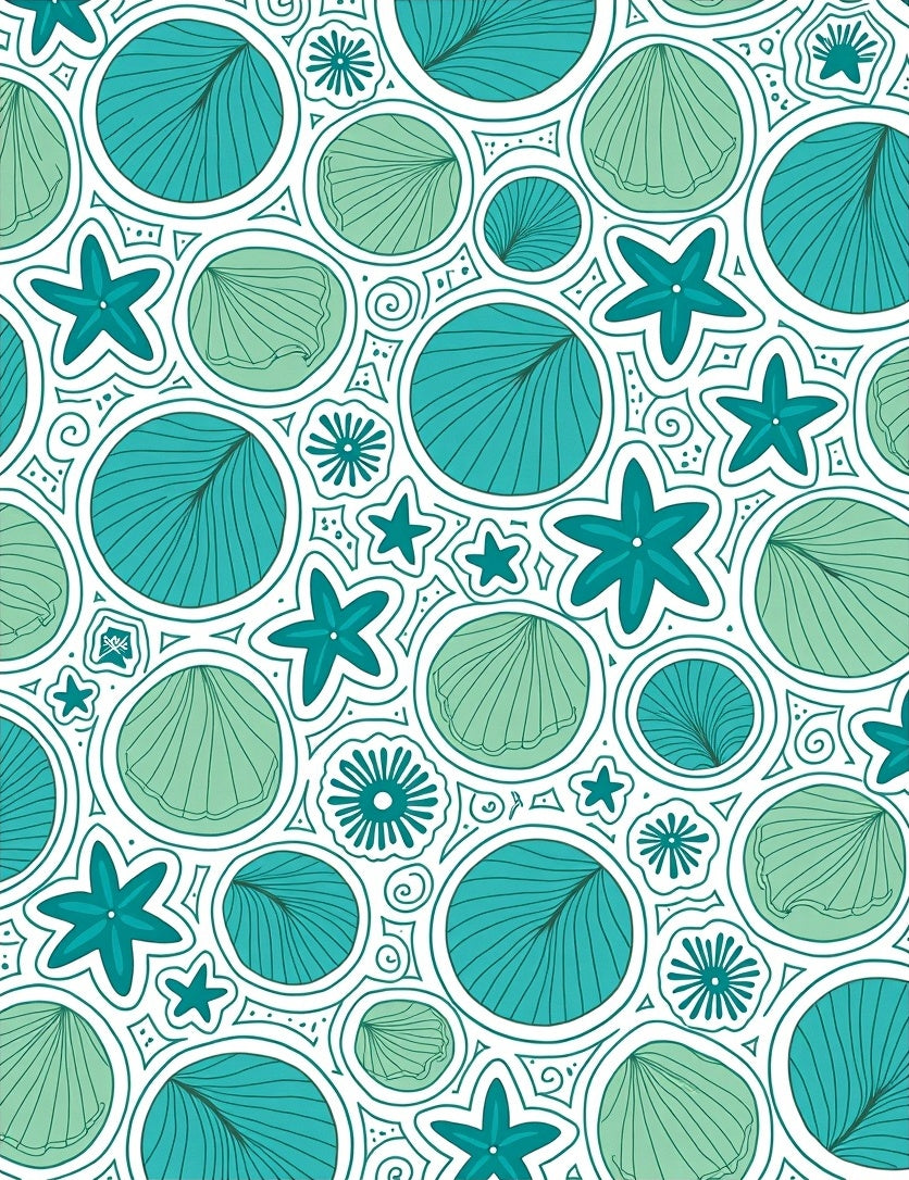 Teal Coral Starfish Shell Collage Rug
