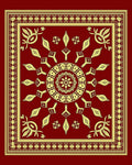 Deep Red Geometric Medallion Border Rug