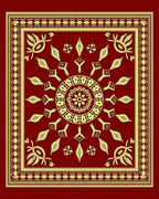 Deep Red Geometric Medallion Border Rug