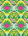 Vibrant Pink Green Yellow Floral Medallion Rug