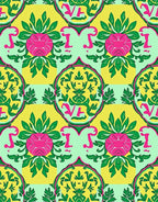 Vibrant Pink Green Yellow Floral Medallion Rug