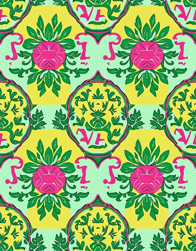 Vibrant Pink Green Yellow Floral Medallion Rug