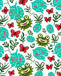 Happy Green Frogs Red Butterflies Pond Rug