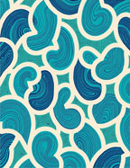 Teal And Cream Swirling Forms Rug