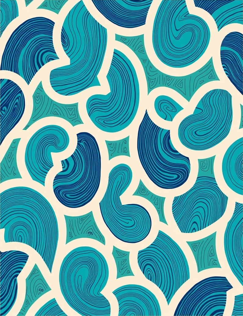Teal And Cream Swirling Forms Rug