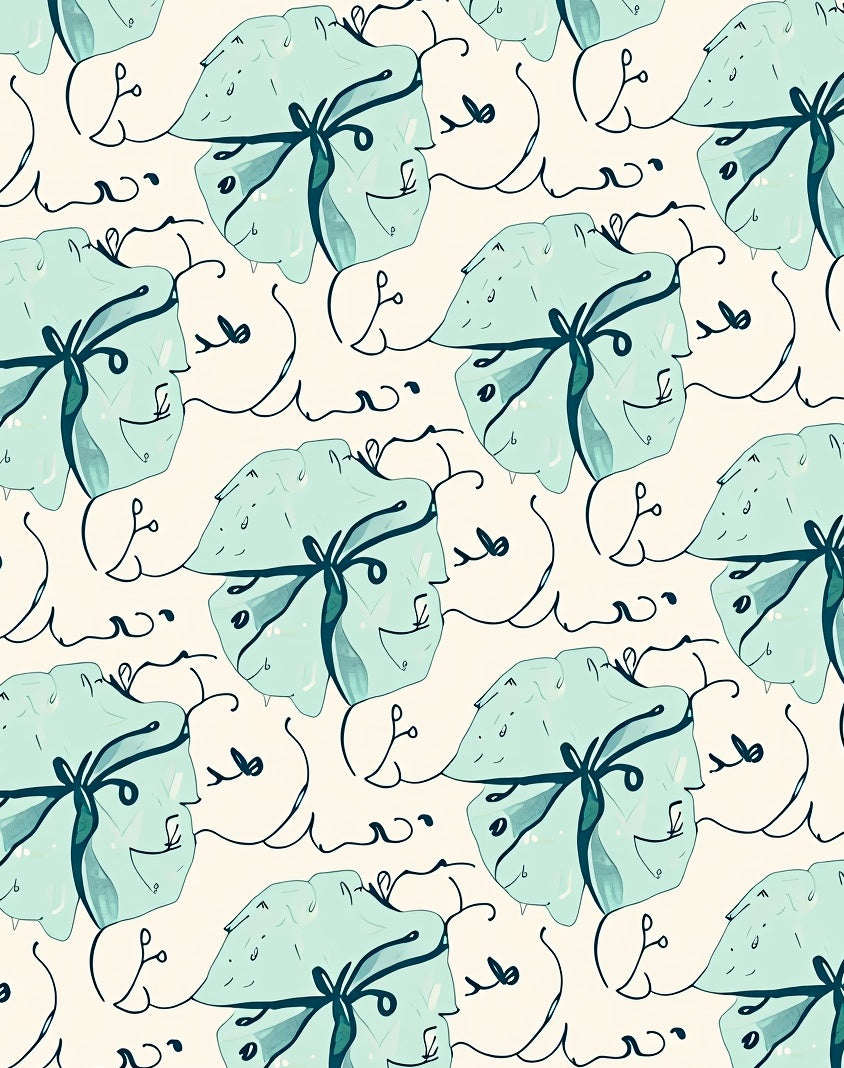 Aqua Teal Florals Abstract Scribble Rug