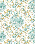 Soft Blue Gold Swirls Floral Medallions Rug