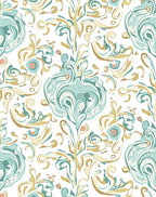 Soft Blue Gold Swirls Floral Medallions Rug