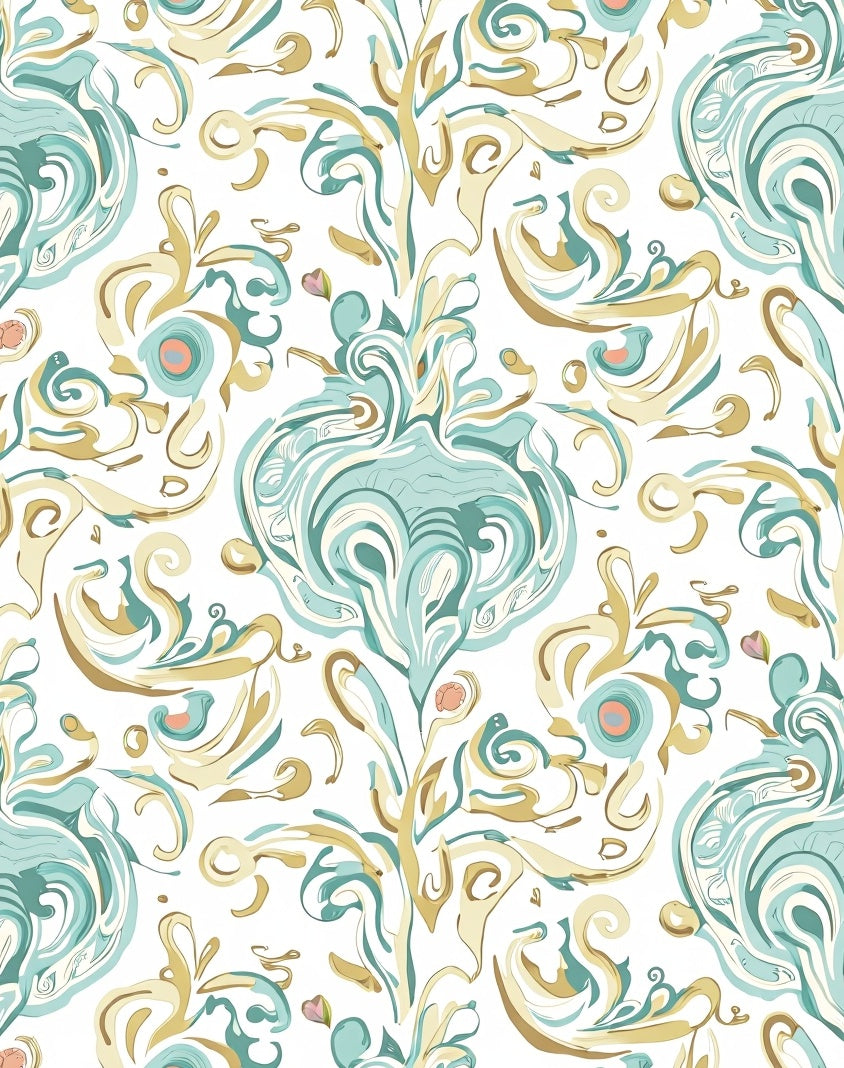 Soft Blue Gold Swirls Floral Medallions Rug