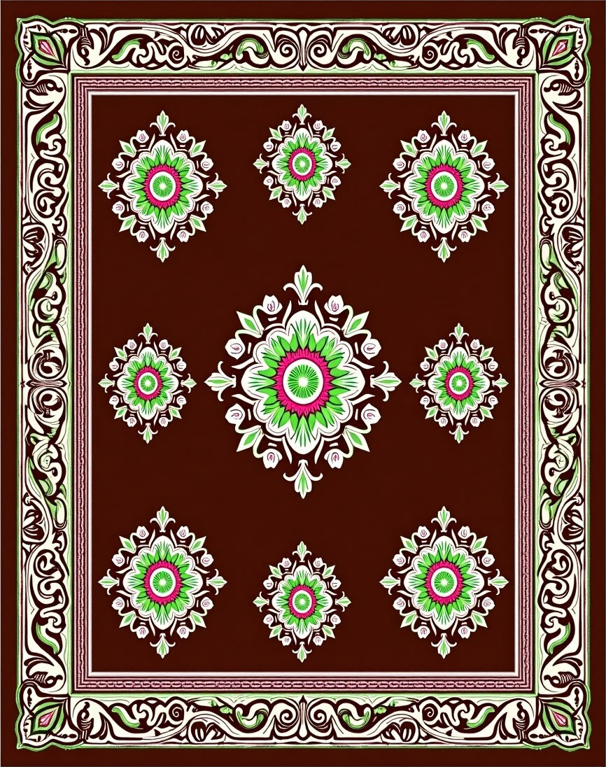 Rich Crimson Bloom Border With Accents Rug